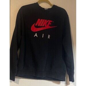 Nike Air Sweatshirt Mens Large Black Red Air Swoosh Crewneck Pullover Gym LS